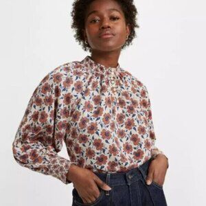 Levi's Blouse Top Gillian Mockneck Floral Pattern Puff Sleeve Size S